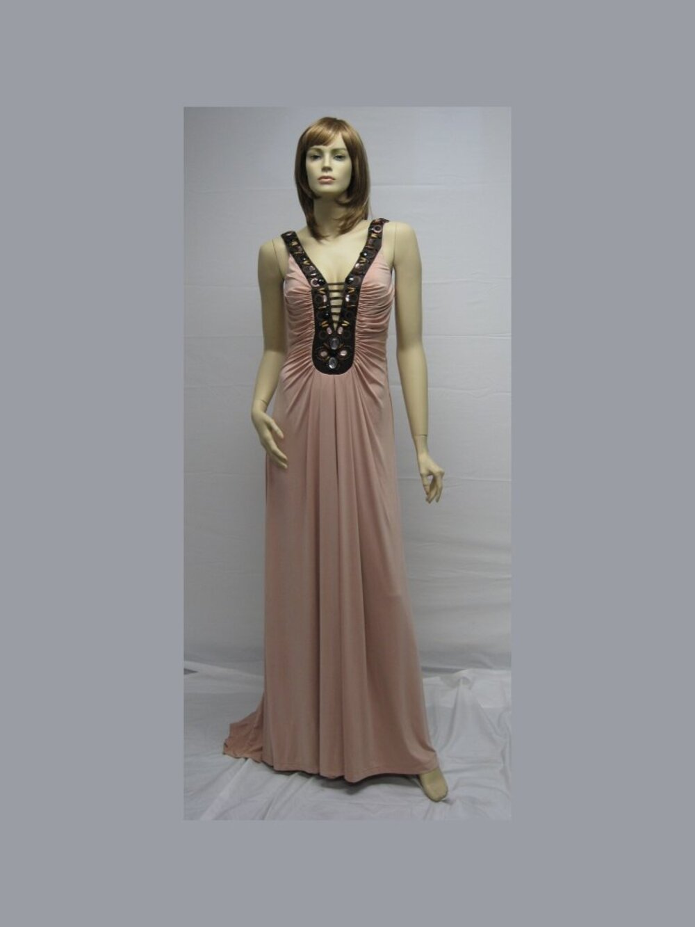 Sue Wong N8180 Peach Blush Pink Brown Beaded Evening Gown Long Maxi NWT 6